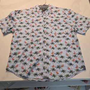 Casual Light Blue Flamingo & Palm Short-Sleeve Button-Down Shirt
